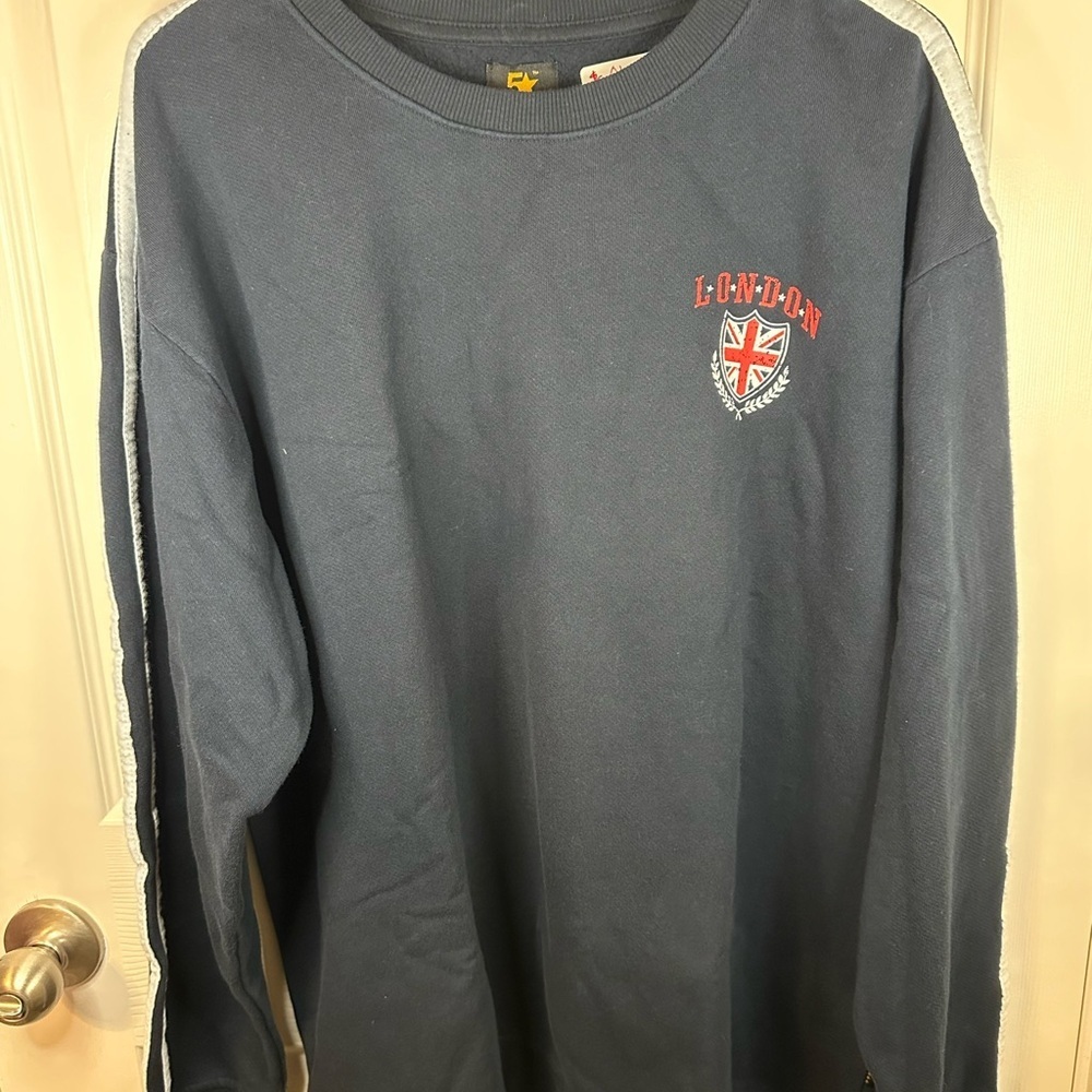 Five Star Navy Crew Neck Sweater with Embroidered Crest - Picture 3 of 3